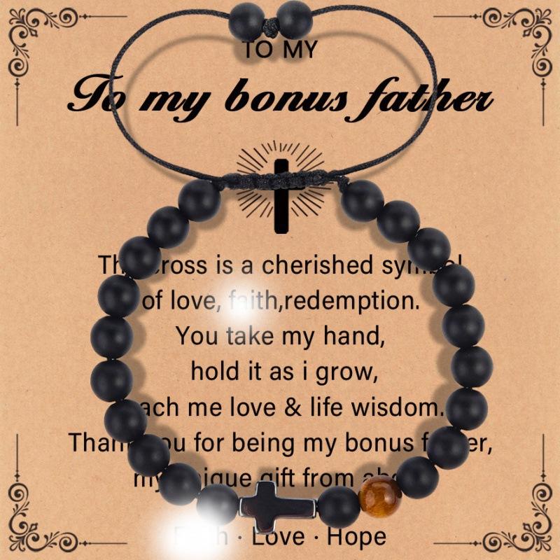 Father's Day Gift Bracelet Black Cross Pendant Black Rope Braided Adjustable 8mm Black Frosted Cross Bracelet