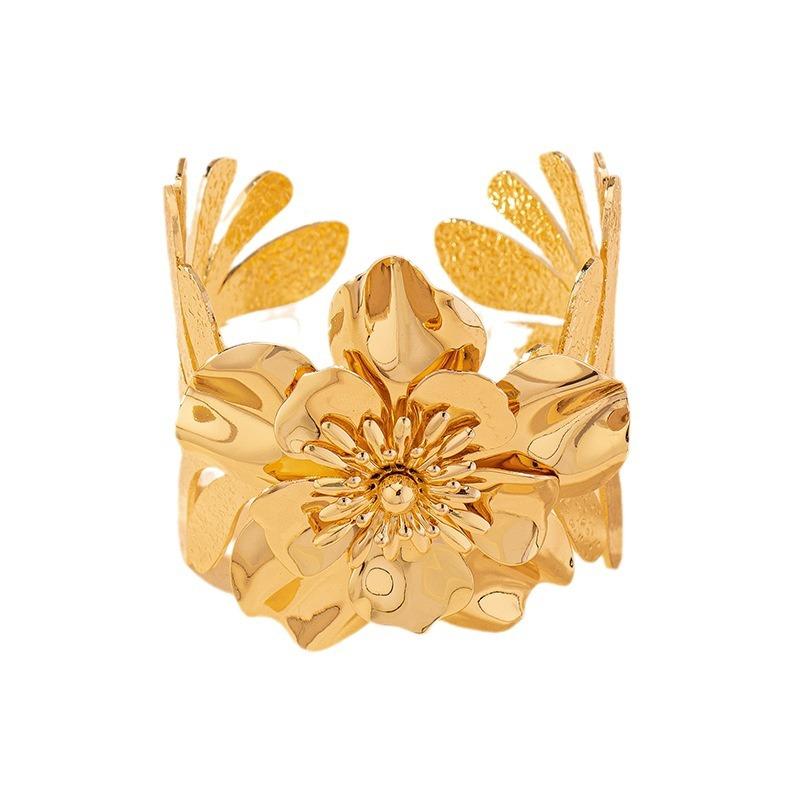 DIEZI Personalized Punk Flower Leaves Cuff Bracelets Bangles For Women Vintage Gold Color Metal Bangle Punk New Gift Jewelry
