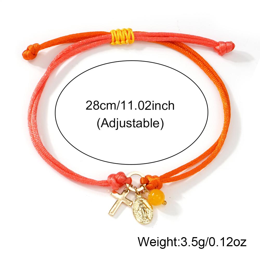 1PC Colorful Rope String Bracelet Virgin Mary Cross Charm Bead Jewelry Adjustable Religious Women's Fashion for Friendship Gift