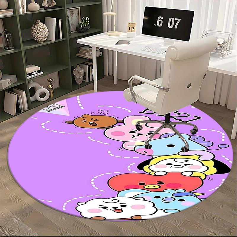 BT21 K-Pop Chair Mat Round Rug-Office Carpet, Machine Washable, Non-slip, Suitable for Living Rooms, Bedrooms