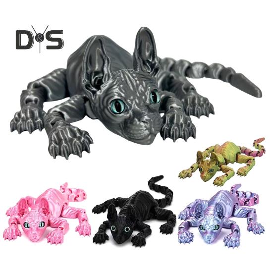3D-gedruckte haarlose Katzenfigur, bewegliche Gelenke, Sphynx-Katzenfigur, artikuliertes Tiermodell, Spielzeug, Home-Office, Bücherregal, Schreibtisch-Dekoration, Ornament