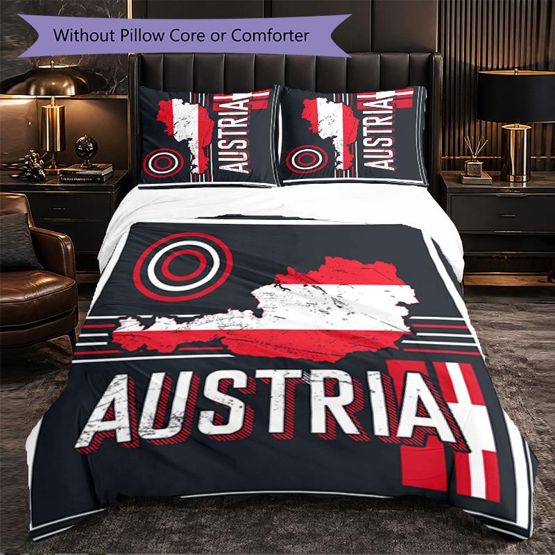 Austria Football Pattern 3 Pieces Bedding Set Soft Microfiber Duvet Cover with Pillow Cases for Bedroom