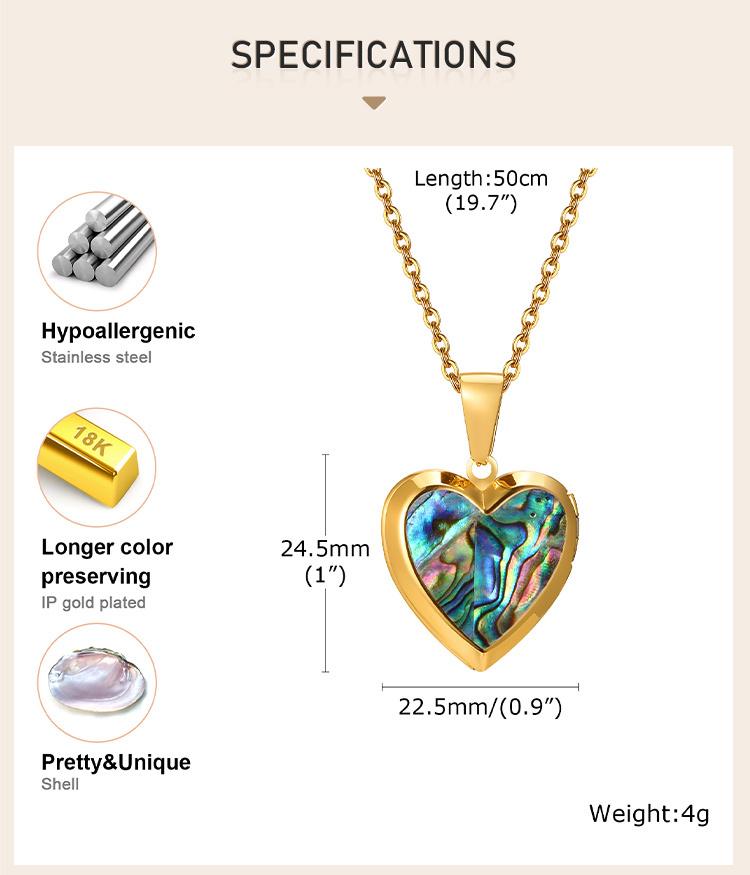 Women Heart Locket Necklace, Openable Shell Pendants, Stainless Steel Chain Adjustable, Vintage Jewelry
