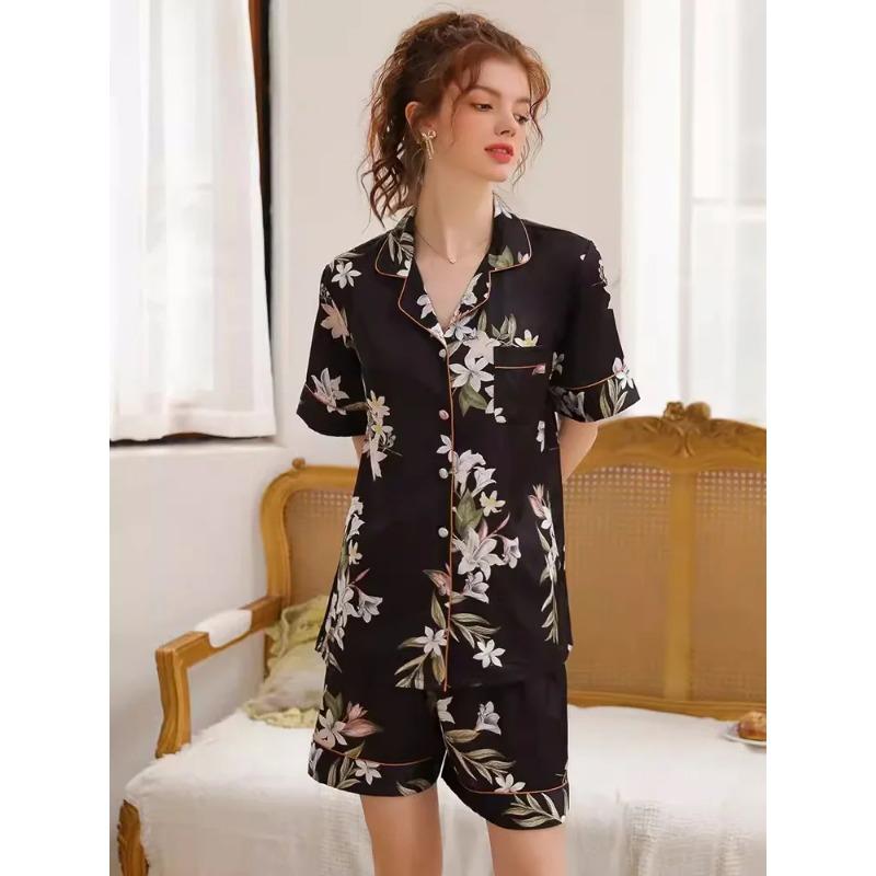 Pijamas de Seda Pura Femininas, Pijamas de Cetim, Pijamas com Botões, Pijamas de Seda Estampados