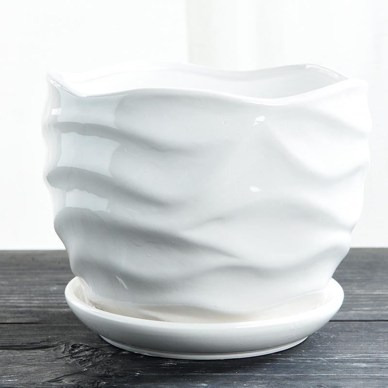 Nordic White Ceramic Flower Pot with Tray - Large & Extra Large for Pothos & Succulents