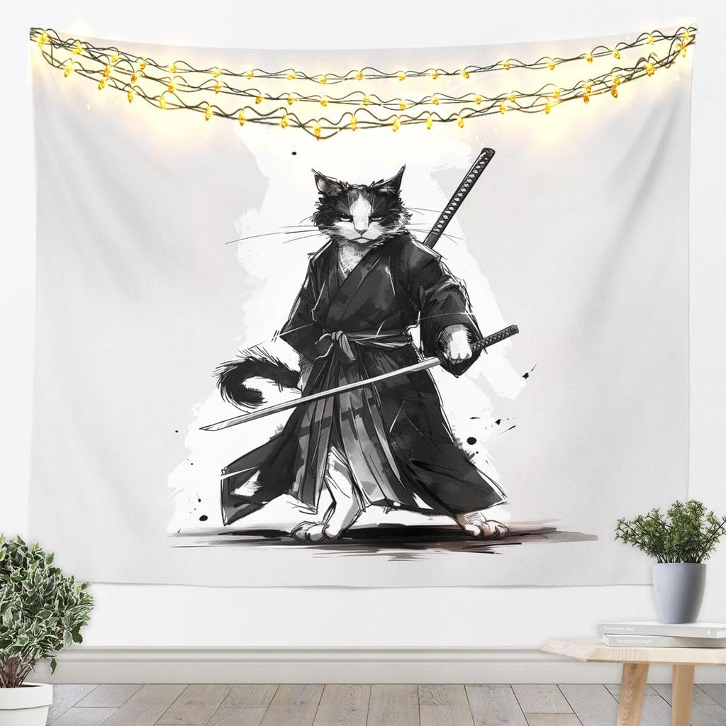 Cherry Blossom Tapestry Japanese Style Wall Art for Living Room Bedroom Chinese Ink Painting Wall Hanging Blanket Plum Blossom