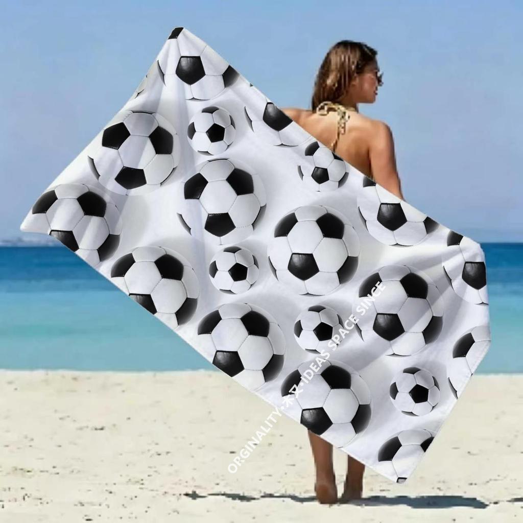 Soccer Ball Print Beach Towel Patterned Sunscreen And Windproof Suitable For Swimming Pool Camping Travel Blanket