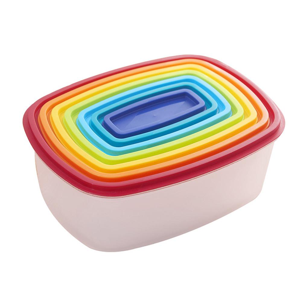 7 PCS/Set Refrigerator Crisper Transparent Sealed Plastic Rectangular Rainbow Colored Crisper Storage Boxes Food Container Seven colorsSeven-piece set