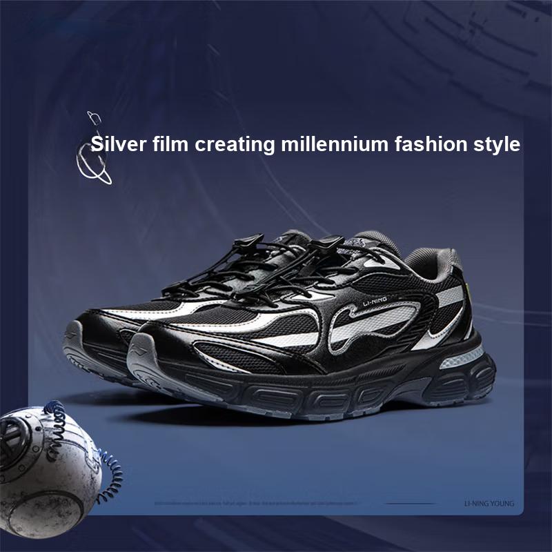 Li Ning Bambini Tendenza Moda Versatile Assorbimento degli Urti Low Top Scarpe Casual Sneaker per Bambini Nero Grigio YKCU114-3
