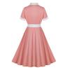 GMXIA Women's Hepburn Style Contrast Color Collar Belt Slim Temperament Skirt Photo Vintage Dress