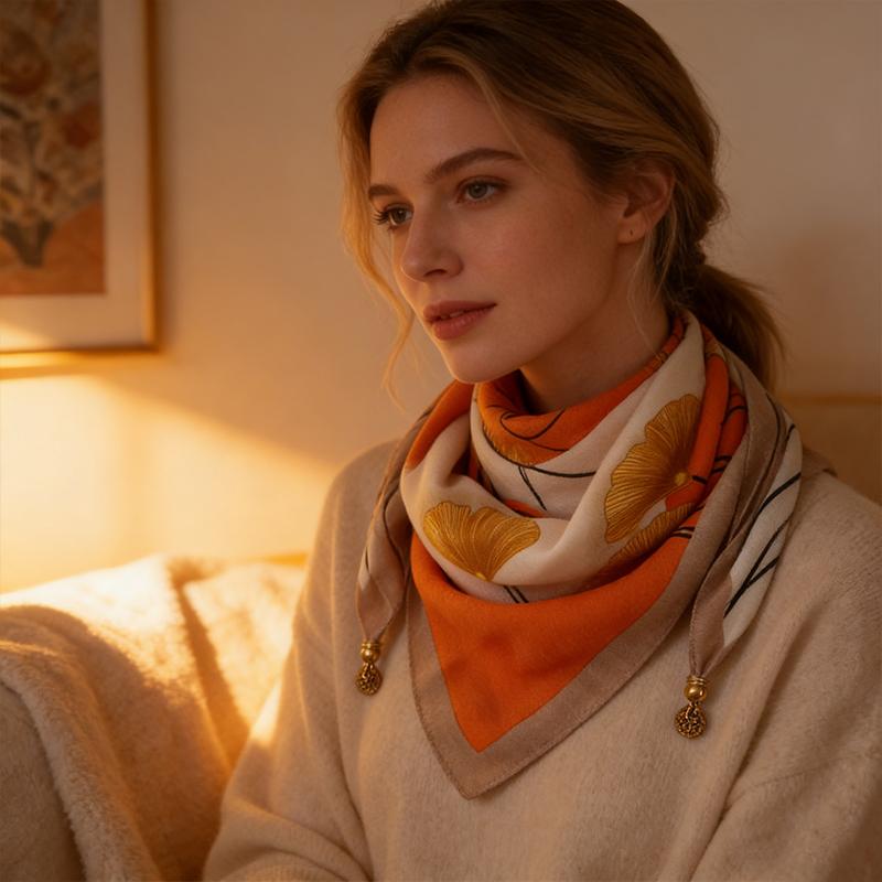 1PC Necklace French Style Magnetic Closure Gift Silk Scarf Luxury Painted Pattern Elegant Neck Scarf Versatile Multi-Color