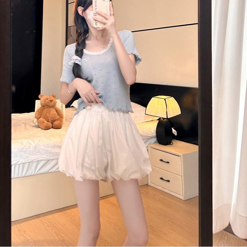 White bud pants skirt women's summer thin new high-waisted casual tutu skirt pants wide-leg lantern shorts