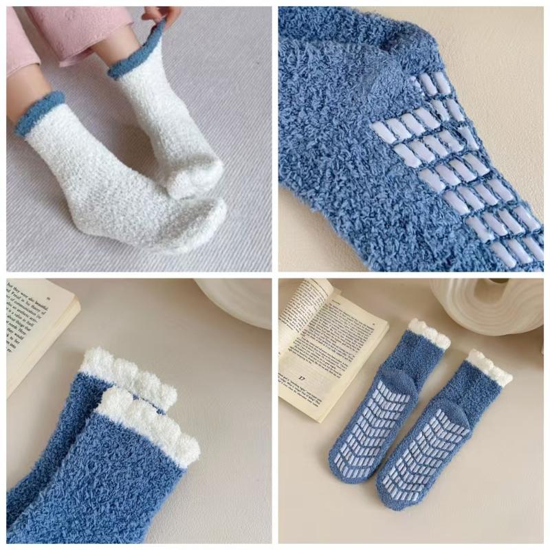 6 Pairs  Women's Non-Slip Thermal Fleece Socks Winter Thick Floor Socks Solid Color Mix Soft Polyester One Size Color As Same As The Picture