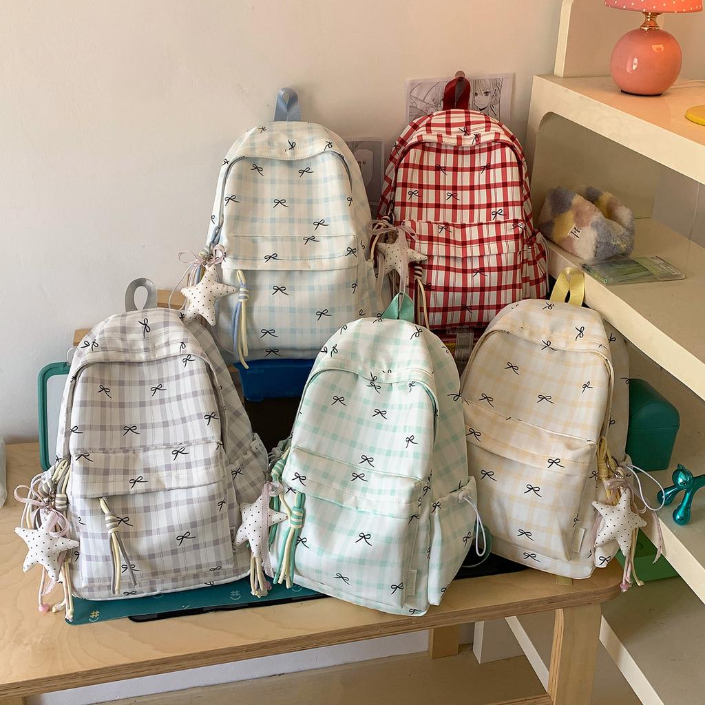 Schoolbag Japanese plaid bow backpack women's sweet girl schoolbag 1011 new large-capacity versatile campus backpack