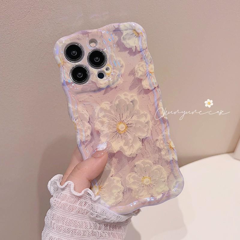 Floral TPU Phone Case IPhone 16 Pro Max With Detachable Flower Rope Strap Blue Purple Green