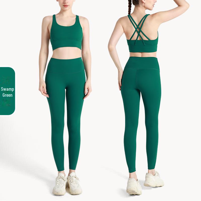 "Letní jógová souprava s kříženými zády": Kalhoty a top s vysokým pasem a zvedajícím hýždě