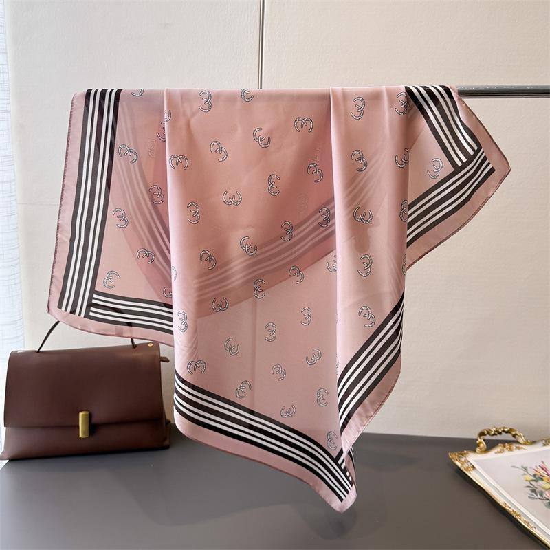 Luxury Brand  Chain Print Square Silk Scarf for Women Hijab Hair Bands 70cm Neckerchief Female Satin Shawl Ribbon Headband