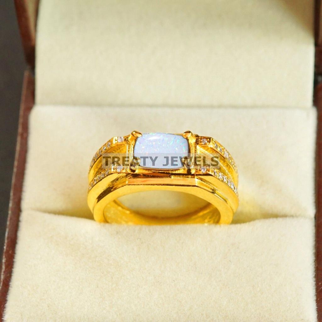 Opal Oval Cut With 925 Sterling Silver Gold Plated Ring For Men's #B350 JL375682047579