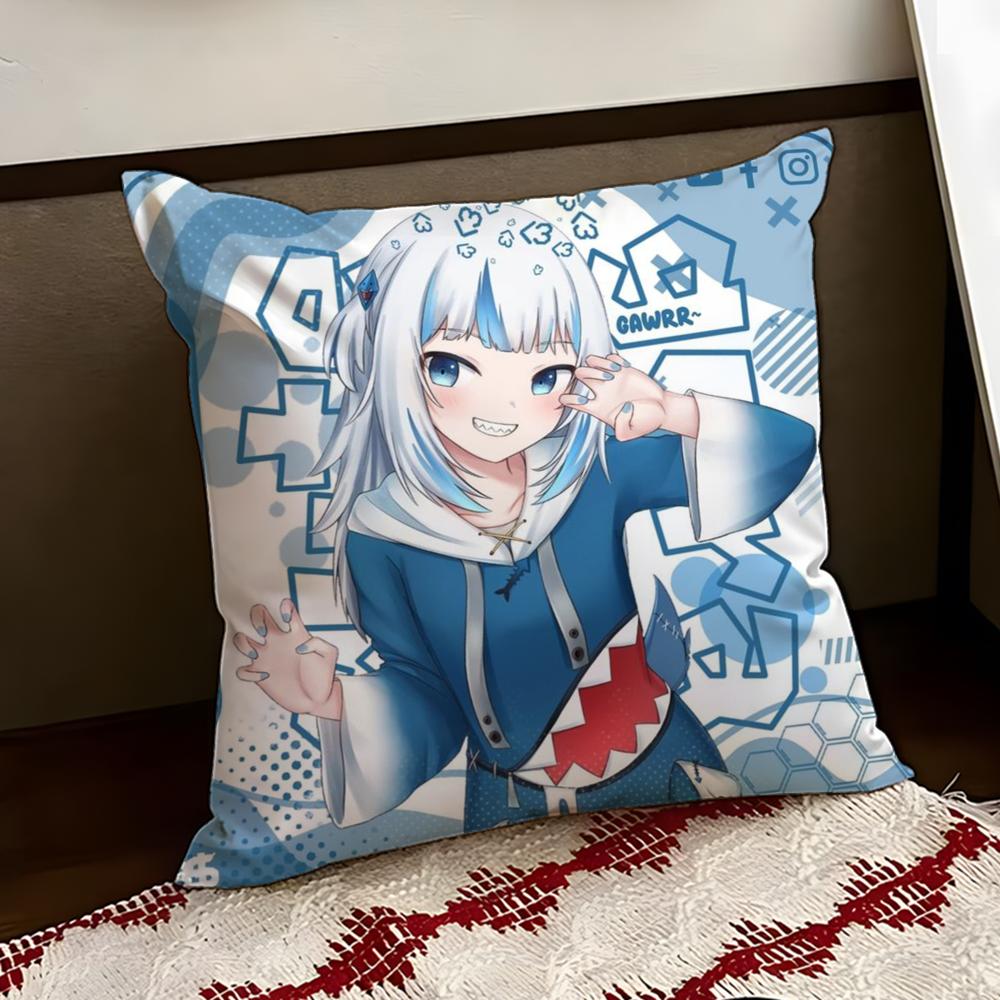 Cute GGawr Gura Cushion Cover Reversible Soft Durable Pillow Cover Home Car MultiScene Use for Daily Comfort