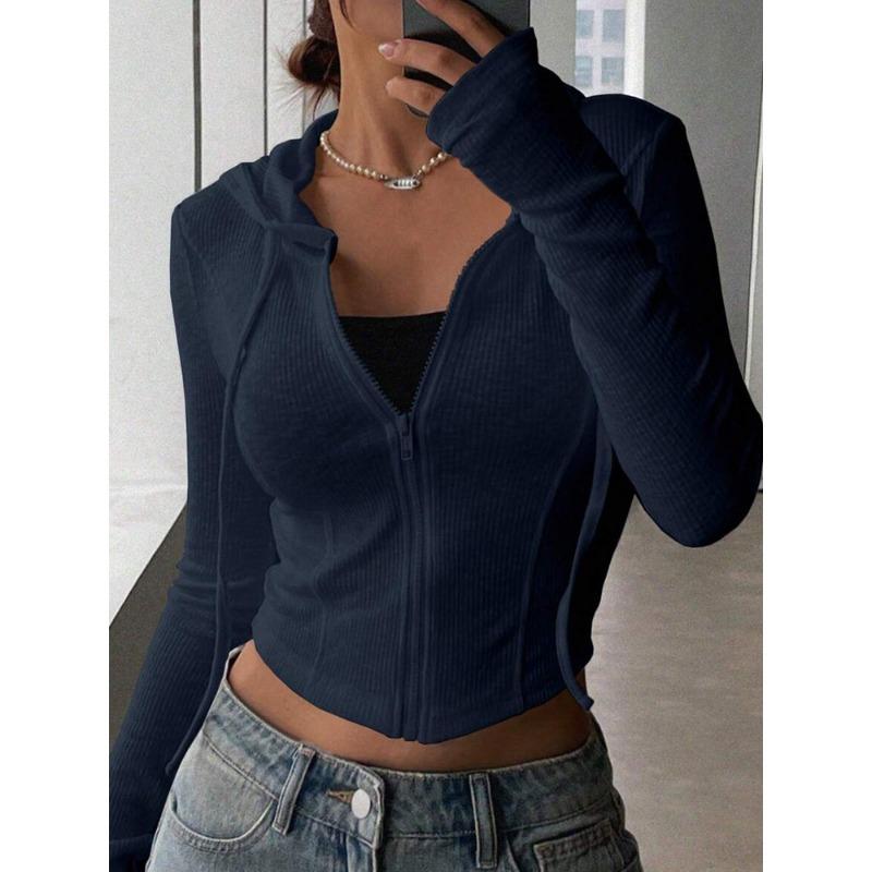 Women S Slim Fit Hooded Zip Up Knit Cardigan Long Sleeve Top