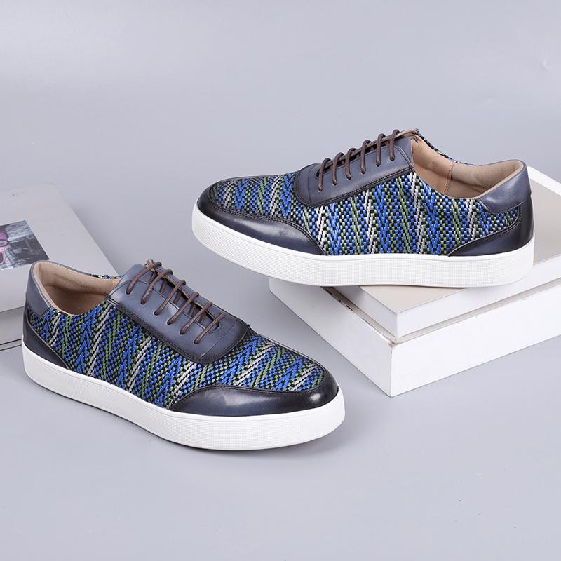 New 2025 Spring Men Genuine Leather Casual Sneakers Knitting Stitching All Match Men Street Travel Flat Footwear