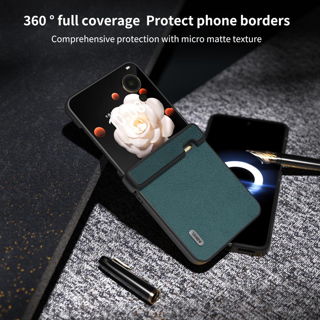 For Honor Magic V Flip 5G Case Hinge Design Genuine Cow Leather+PC Phone Cover