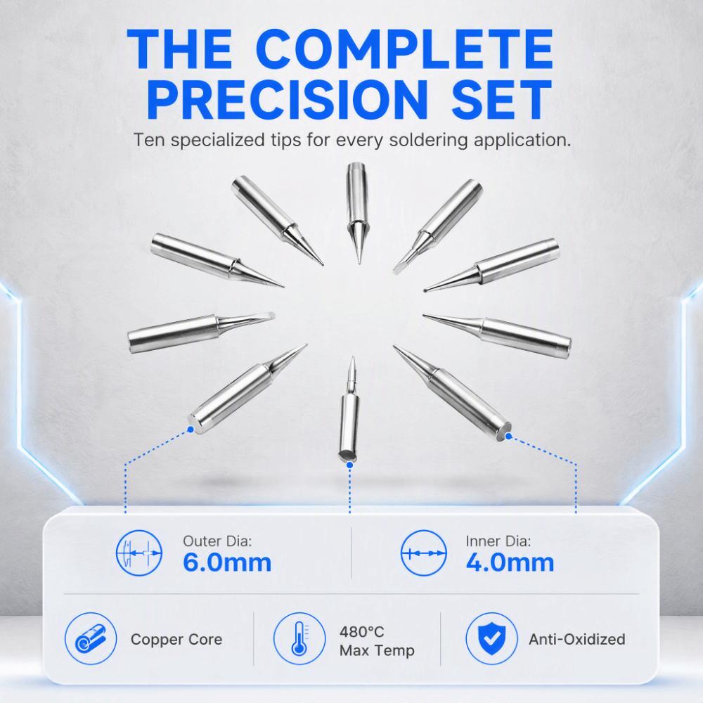 10PCS Silver Soldering Iron Tips 900M-T Series Lead-free Solder Tips  For DIY Projects