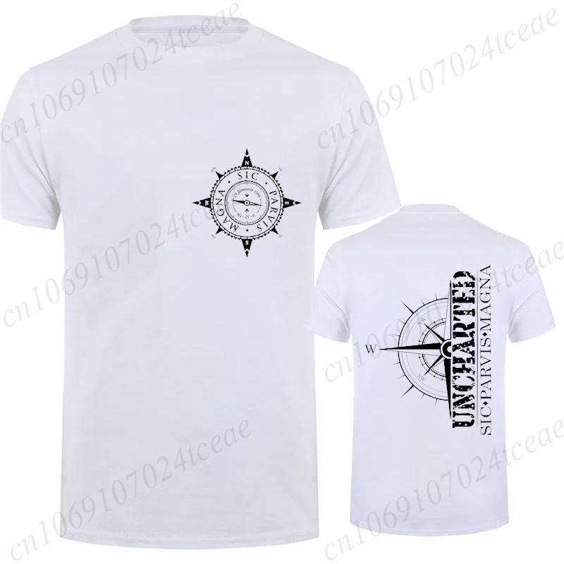 Magna Sic Parvis Print Graphics T Shirt Men Clothing Short Sleeve T-shirt Uncharted Adventure Trip Compass Men Streetwear Tshirt