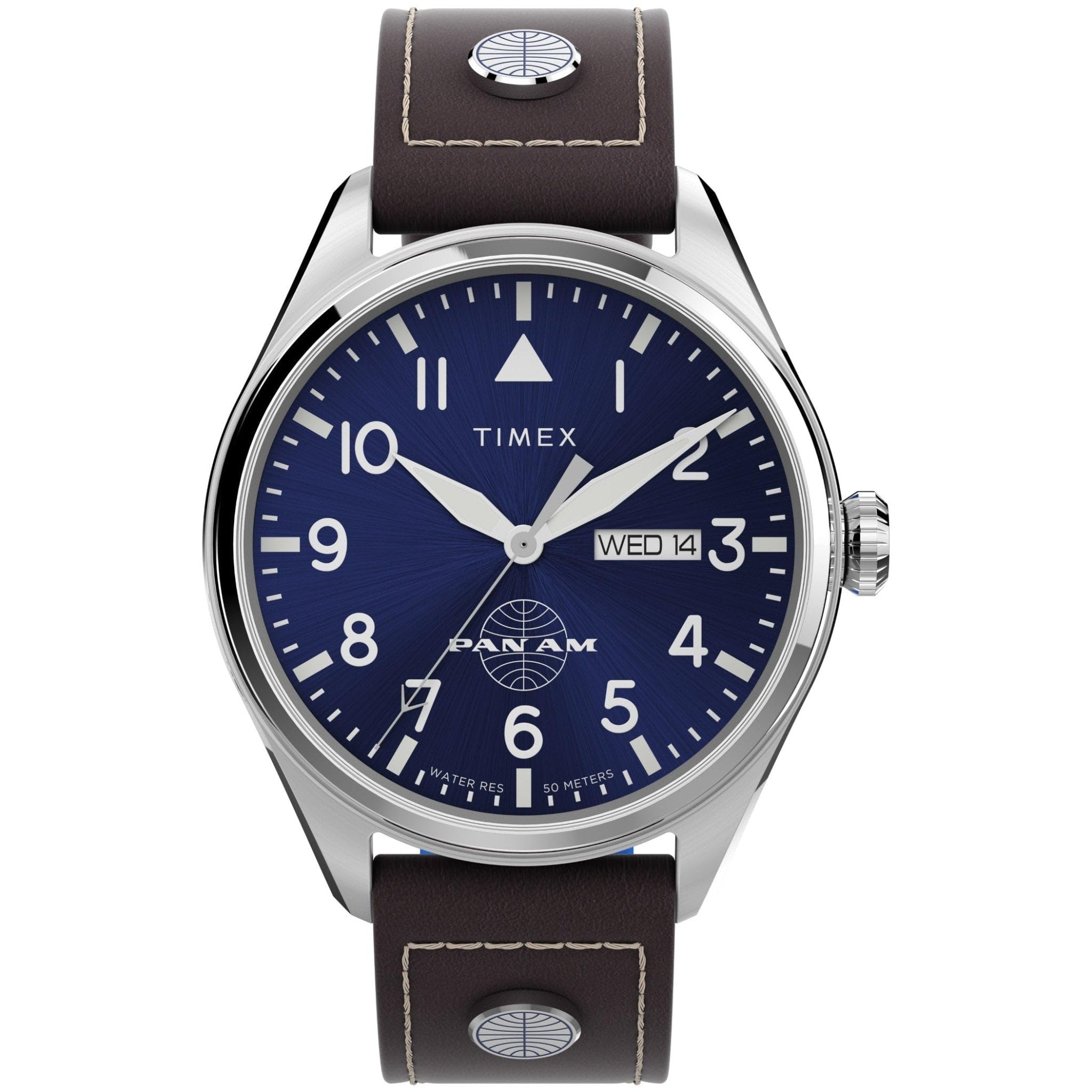 

Timex Men s X Pan Am Chronograph 42mm Watch, Brown/Blue/Stainless Steel. , modern