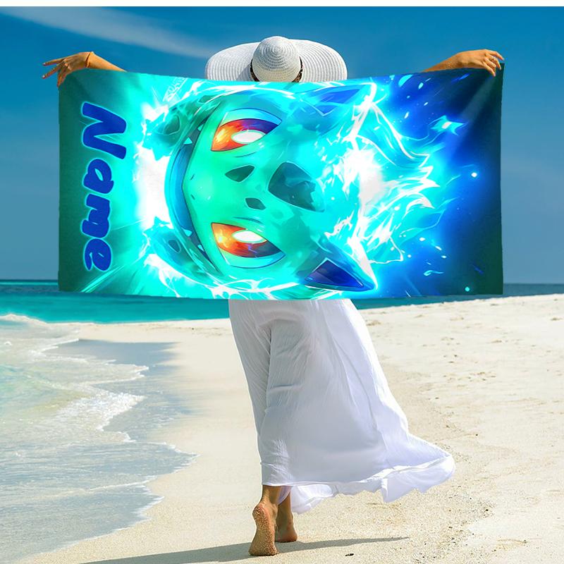 Personalized customized proof beach towel with Pokémon Bulbasaur pattern - soft, absorbent,quick-drying,perfect swimming,camping&bathing