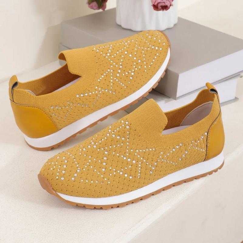 Fashion Luxury Crystal Breathable Mesh Sneaker Shoes for Women Comfortable Soft Bottom Flats Plus Size 43 Non Slip Casual Shoes Woman