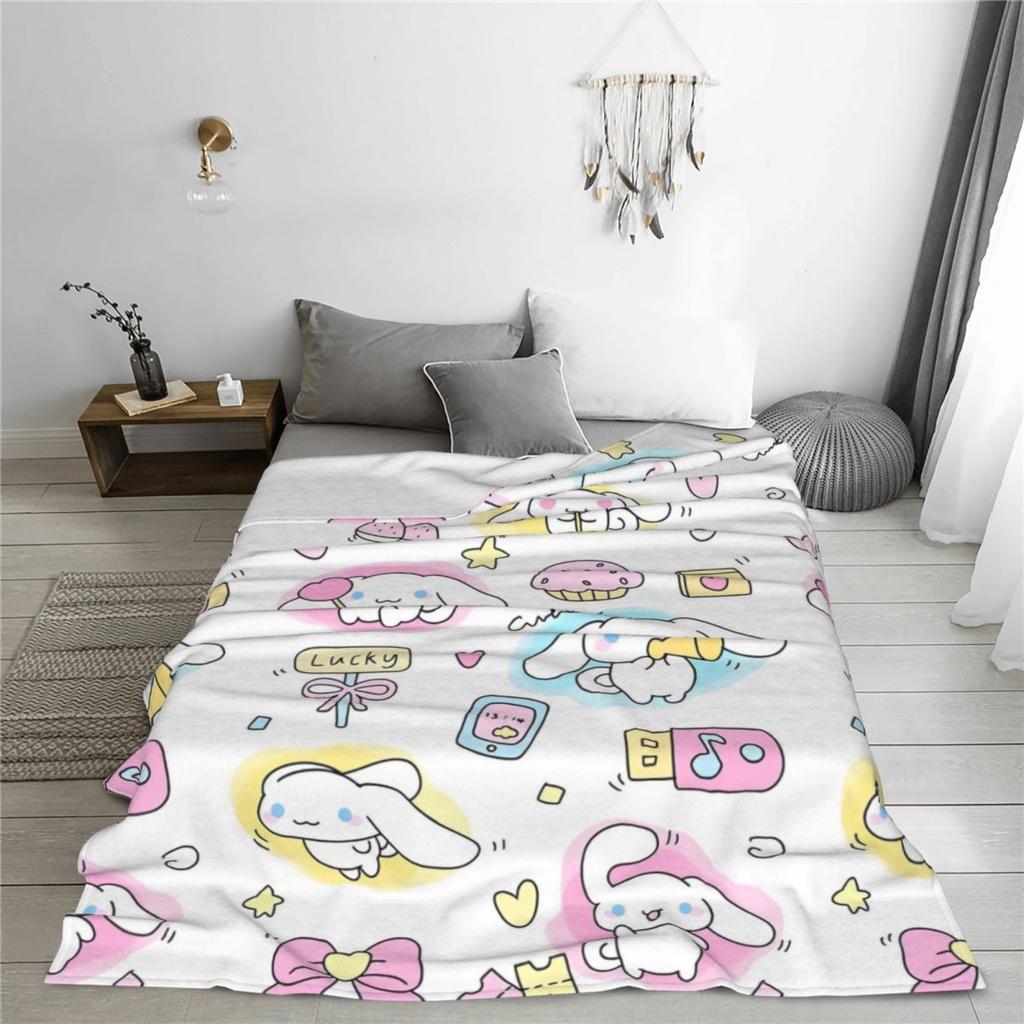 Kawaii Cinnamoroll Glücksdecke Niedliche Cartoon Flanel Tolle Warme Überwurfdecke für Zuhause Restaurant Sommer