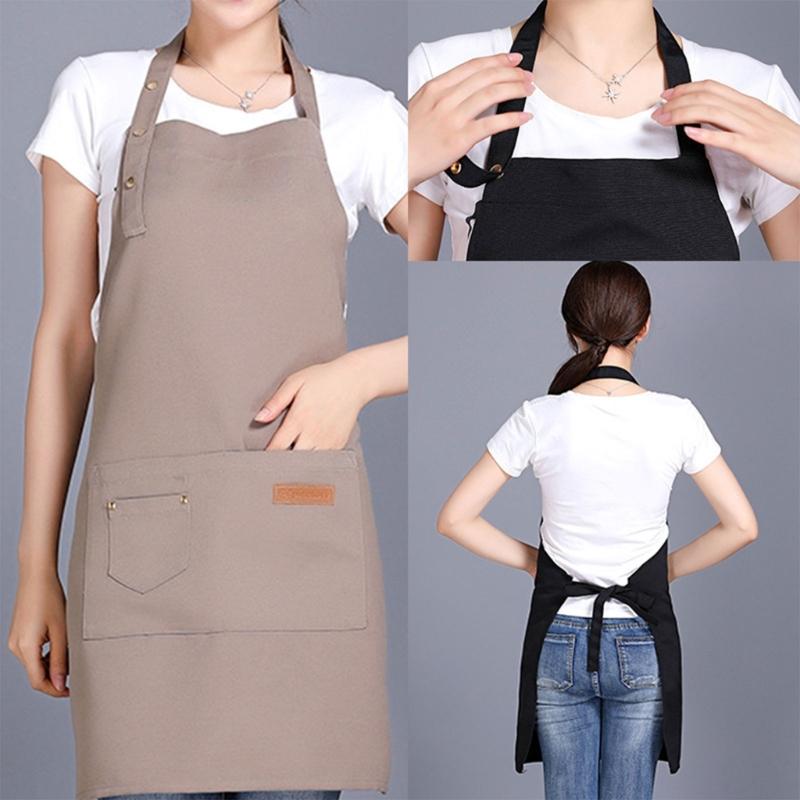Oil Resistant Kitchen Apron With Triple Adjustable Button Easy Clean Waterproof Polyester