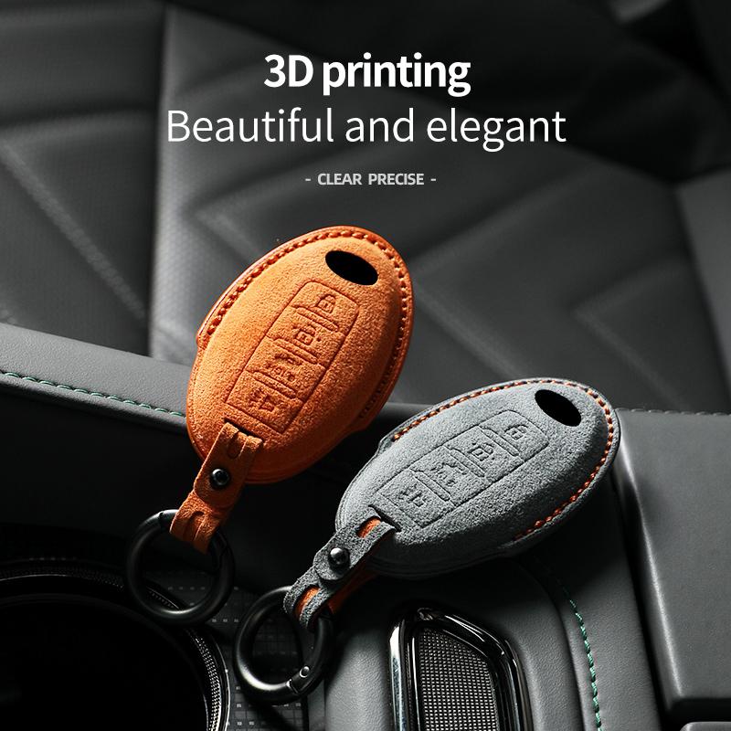 For Infiniti Fx35 Qx50 Q40 Q60 Q70 Q80 4 Button Alcantara Suede Car Key Case Shell Keychain Accessories