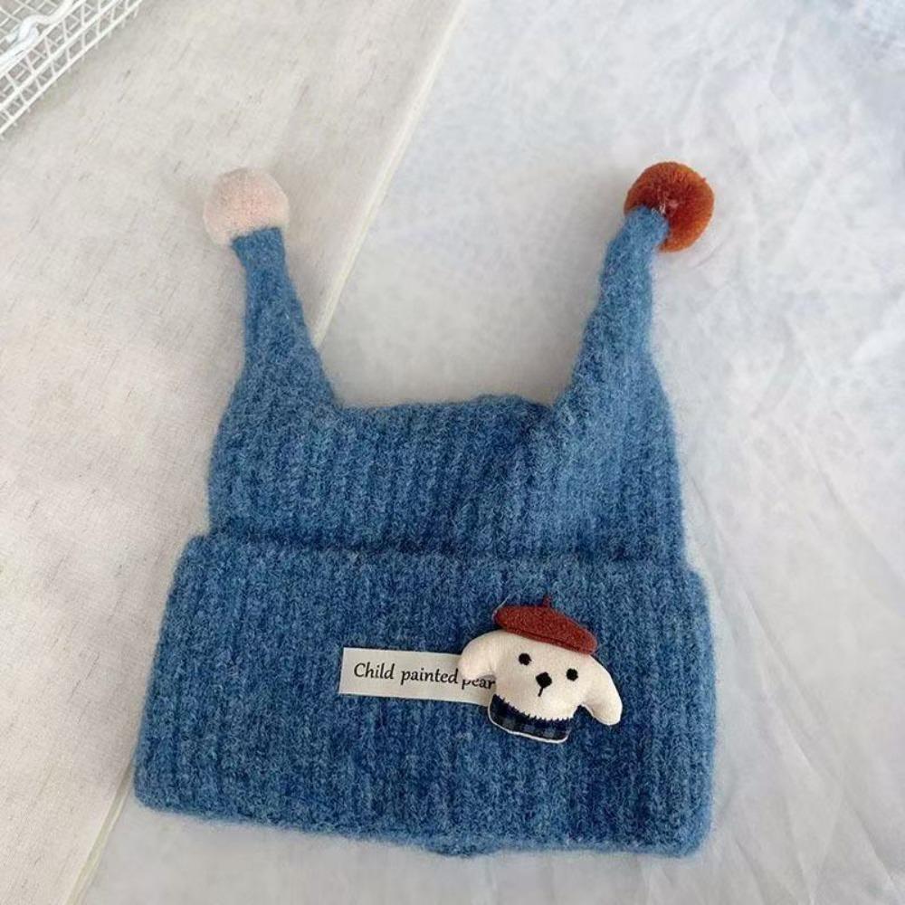 Wind Proof Infant Hat Knitted Fabric Earflap Cap Solid Color Pullover Hat Outdoor Use
