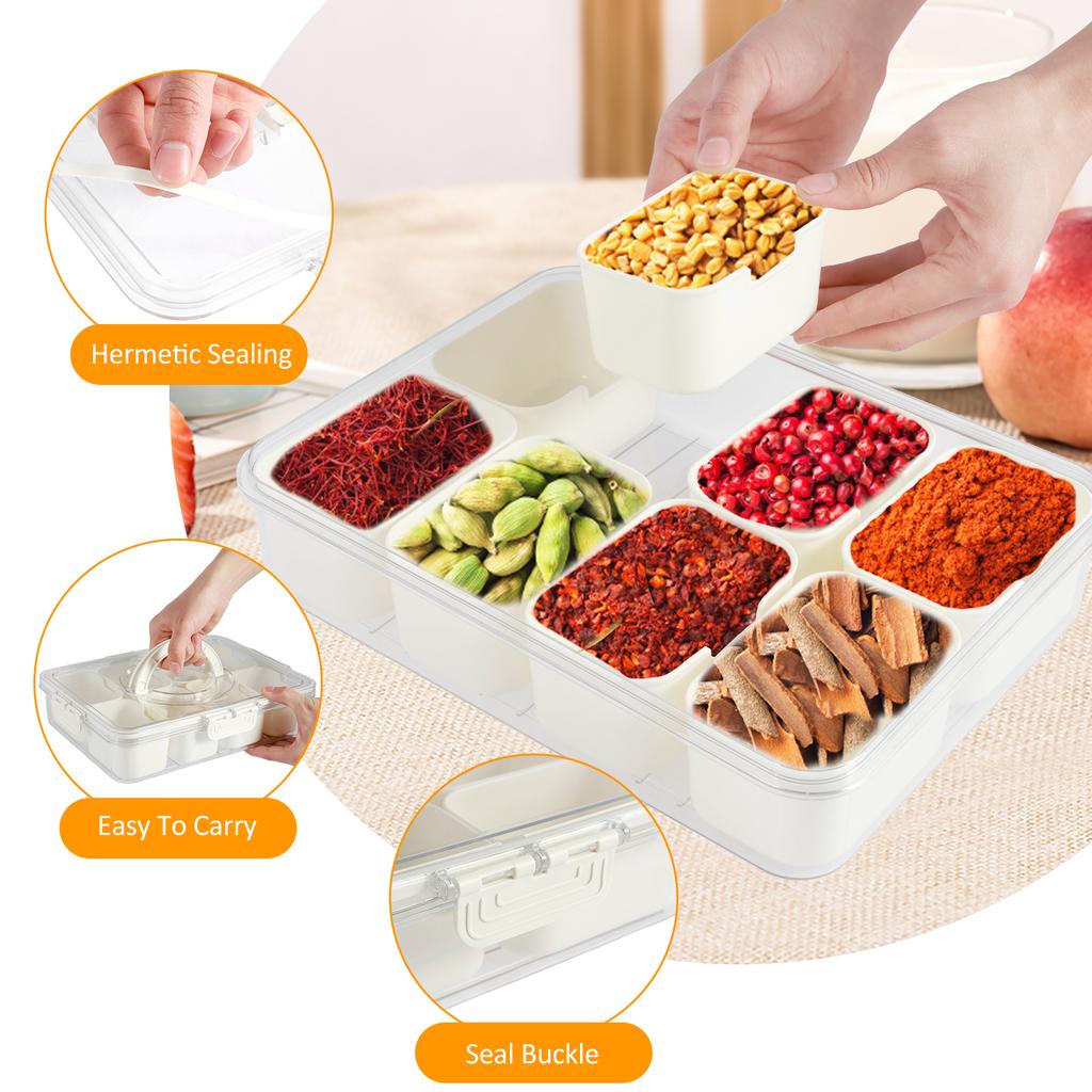 Divided Serving Tray with Handle 8 Compartments Snack Stoarge Box Portable Food Box for Sweets Candy Nuts Cookies Fruit Snacks