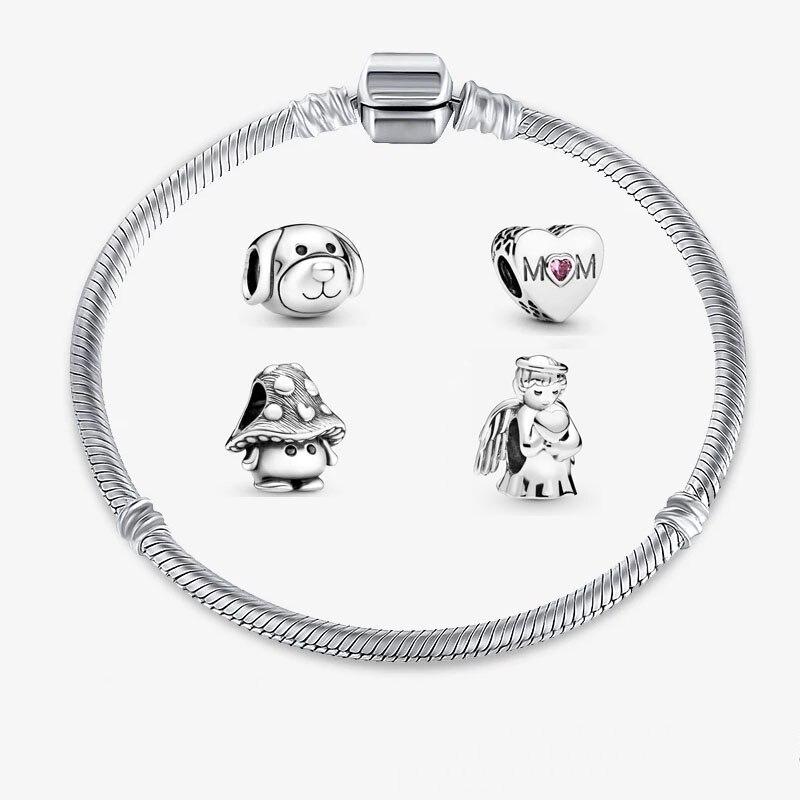 Mc Authentic Vintage Silver Mushroom Dog Heart Embrace Angel Beads Fit Fashion Charms Bracelet For Women New Diy Jewelry