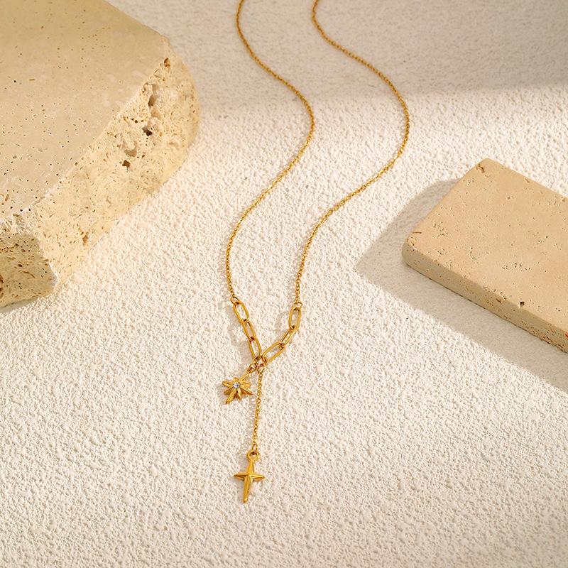 Unique Long Titanium Steel Necklace For Women Luxury Premium 18K Gold Sweater Chain Fashion Tarnish Free Necklace