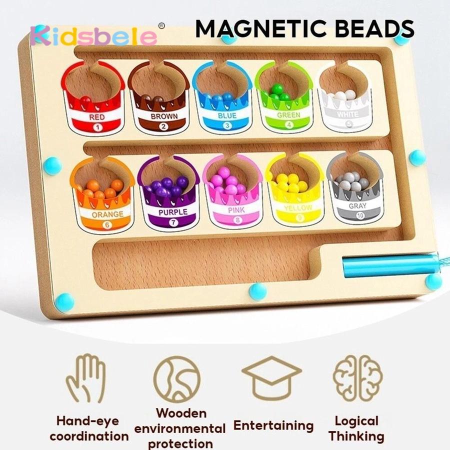 Wooden Montessori Color Sorting Toy – Magnetic Bead Maze Learning Board For Early Education