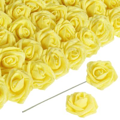 60 Pcs Gold Roses Artificial Flowers Glitter Roses Artificial Flowers 2.16in Foam Roses Fake Roses with Stem for Wedding Party DIY Centerpieces Decor