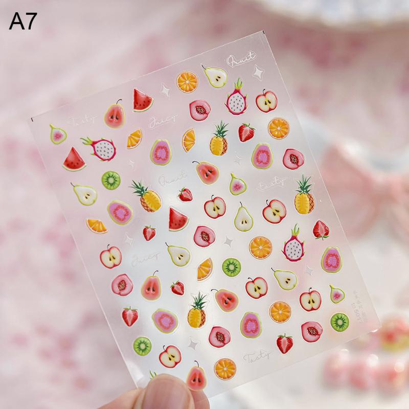 Kawaii Red Jelly Tomato Nail Art Sticker Bowknot Star Cute Summer Fruit 5D Fruit Self Adhesive Nail Art Decals For Summer Diy