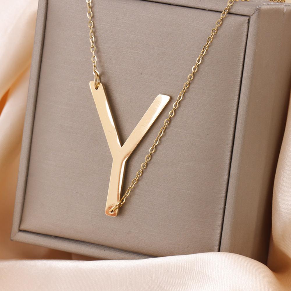 Minimalist Gold Plated Titanium Steel English Letter Pendant Necklace