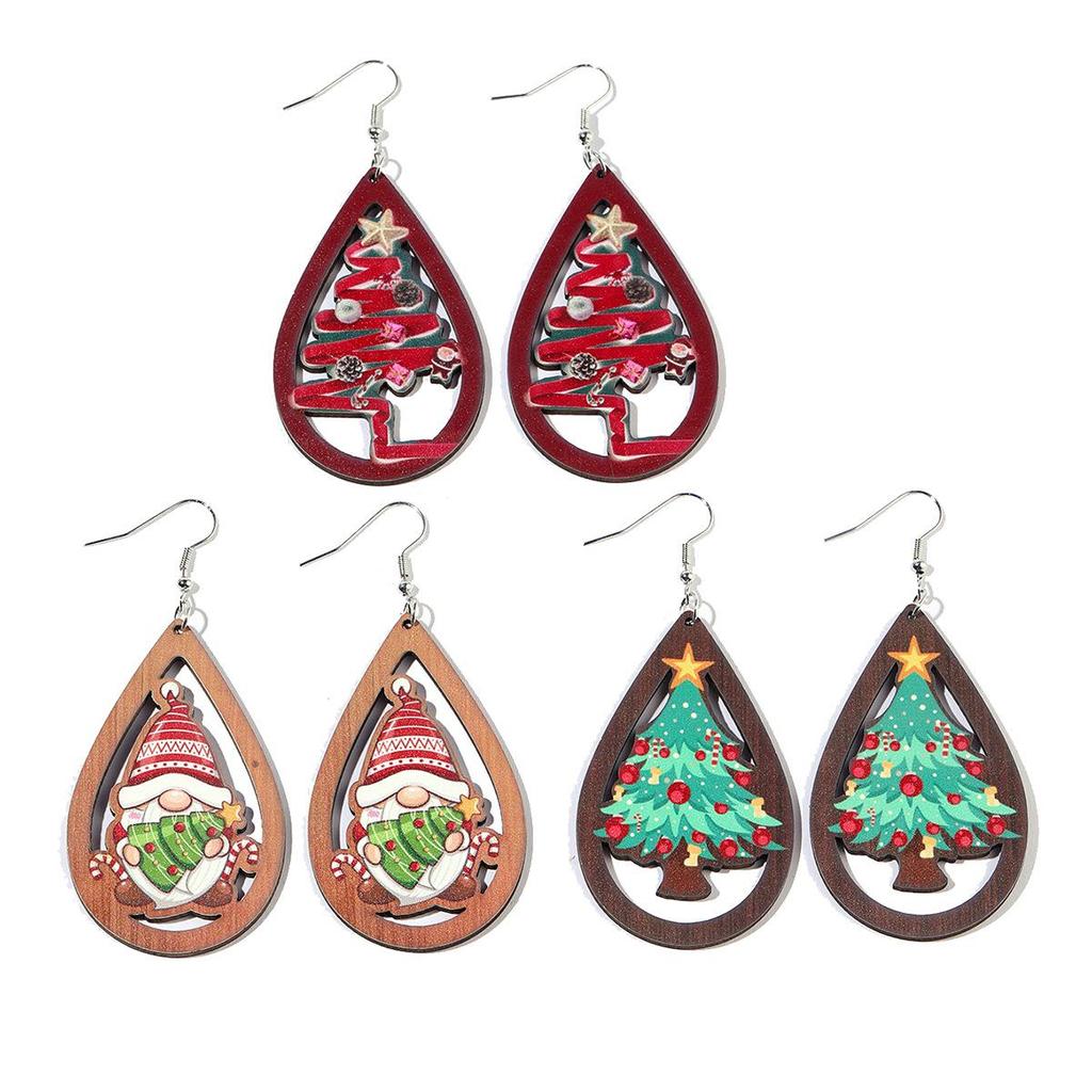 European & American Christmas Teardrop Earrings - Hollow Tree & Santa Design for Women