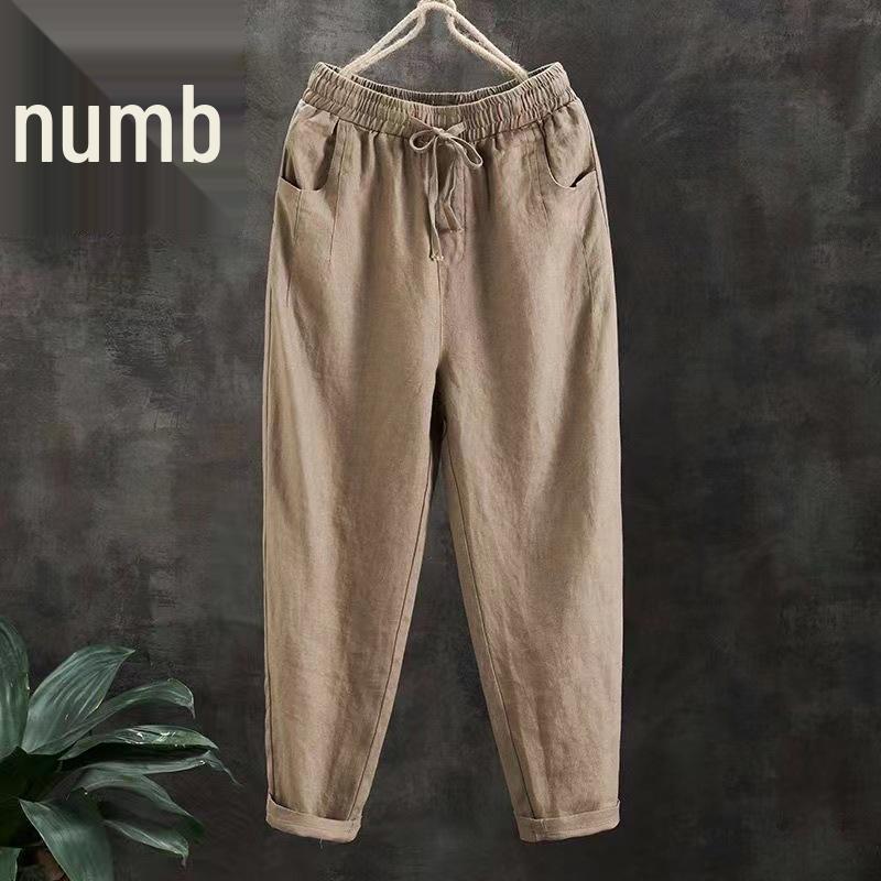 2024 Summer Women's Loose Cotton Linen Carrot Pants - Plus Size, Retro, Versatile Harem Style, Cropped Length.