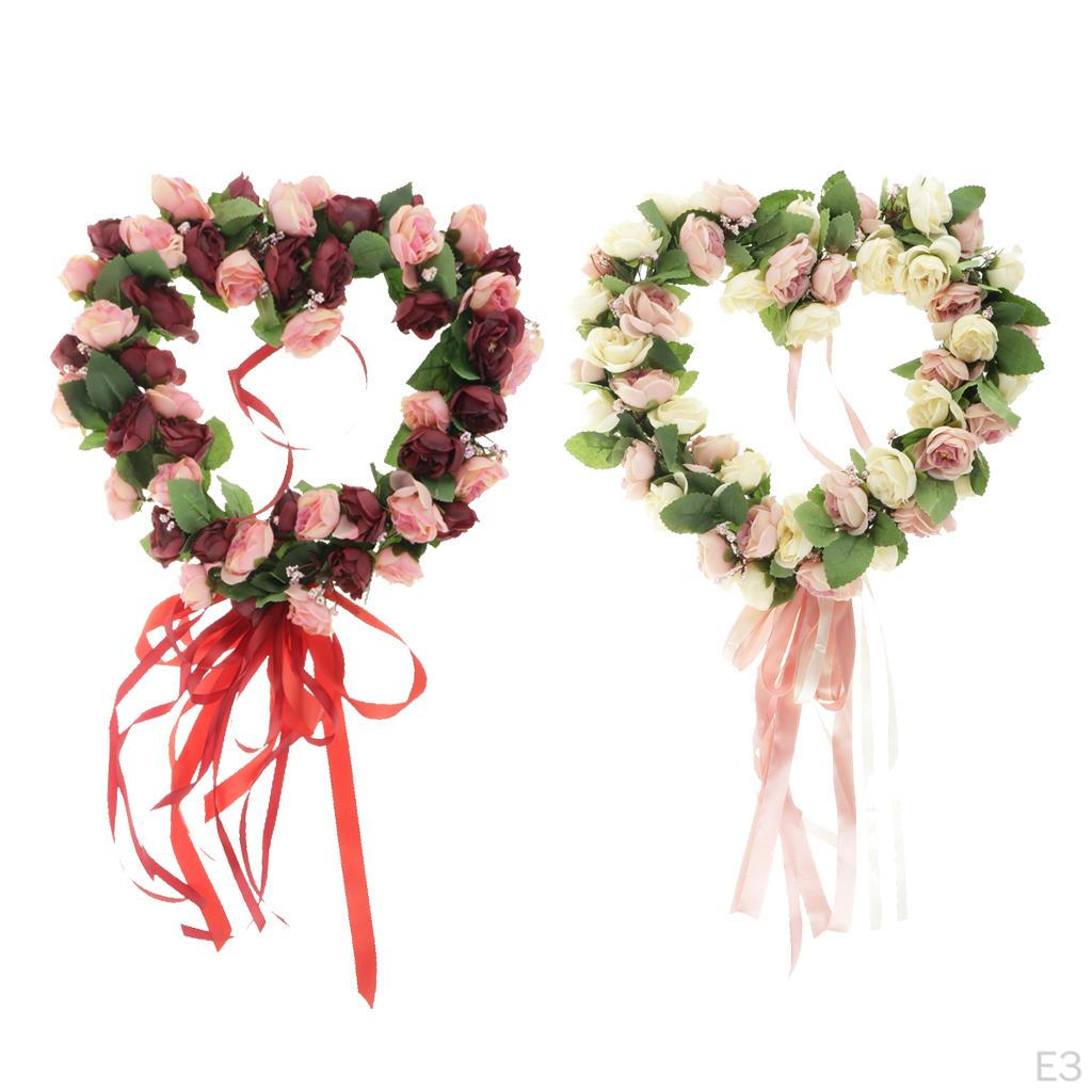 Shape Artificial Floral Wreath Garland with Ribbon