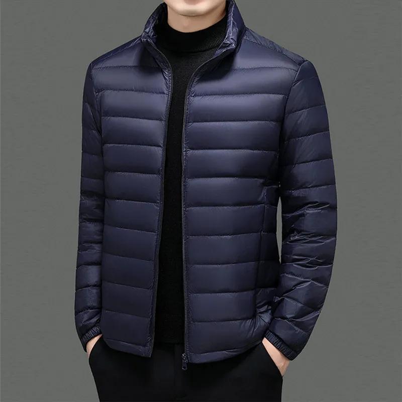 Autumn Winter Lightweight Down Jacket Men Stand Collar Smart Casual White Duck Down Coat Male Solid Warm Fashion Outwear Jackets