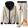 Tuta Invernale da Uomo con Cappuccio Sherpa - Spessa, Tinta Unita, Manica Lunga, Set Pantaloni Casual Caldi