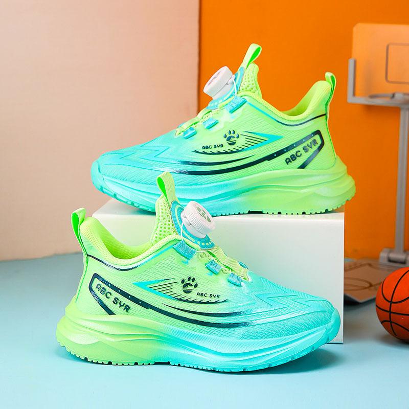 Children's Sports Shoes Mesh Breathable New Boys Button Running Shoes for Students Spring and Autumn Lightweight Wear-resistant Running Shoes