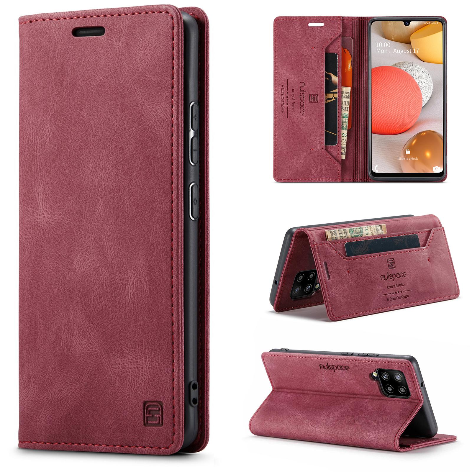 

For Samsung Galaxy M42 5G/Galaxy A42 5G Wallet Case AUTSPACE A01 Leather Stand Cover with RFID Blocking Card Holder Red