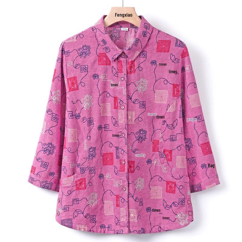 YUZHAOLIN Women's Floral Print 100% Cotton 3/4 Sleeve Shirt